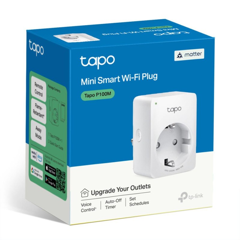 PRIZA inteligenta TP-LINK, certificare matter, Schuko x 1, conectare prin Schuko (T), 10 A, programare prin smartphone, Bluetooth, WiFi, alb 