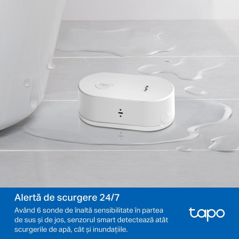 SENZOR SMART detectie lichide TP-LINK, necesita hub Tapo H100/H200 pentru functionare,  programare prin smartphone aplicatia Tapo, WiFi, alb 