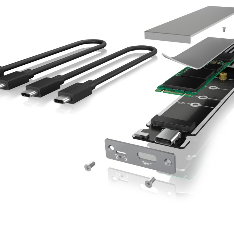 RACK extern Icy Box, pt. SSD, 1xM.2 SSD la USB 3.1 gen2-C,pana la 10Gbit/s, 22x30/ 42/ 60/ 80, aluminiu,radiator aluminiu+pad silicon,prot.scriere, negru, 