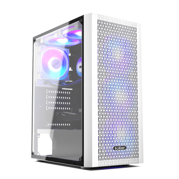 CARCASA PCCOOLER, Middle Tower, ATX, fara sursa, sticla securizata, 3 ventilatoare incluse, iluminare ARGB, alb, USB 3.2 gen 1 x 1, USB 2.0 x 2, mic, audio, 