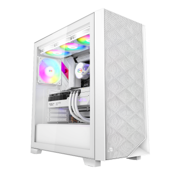 CARCASA PCCOOLER, Middle Tower, ATX, fara sursa, sticla securizata, 3 ventilatoare incluse, iluminare ARGB, alb, USB 3.2 gen 2 x 2, mic, audio, 