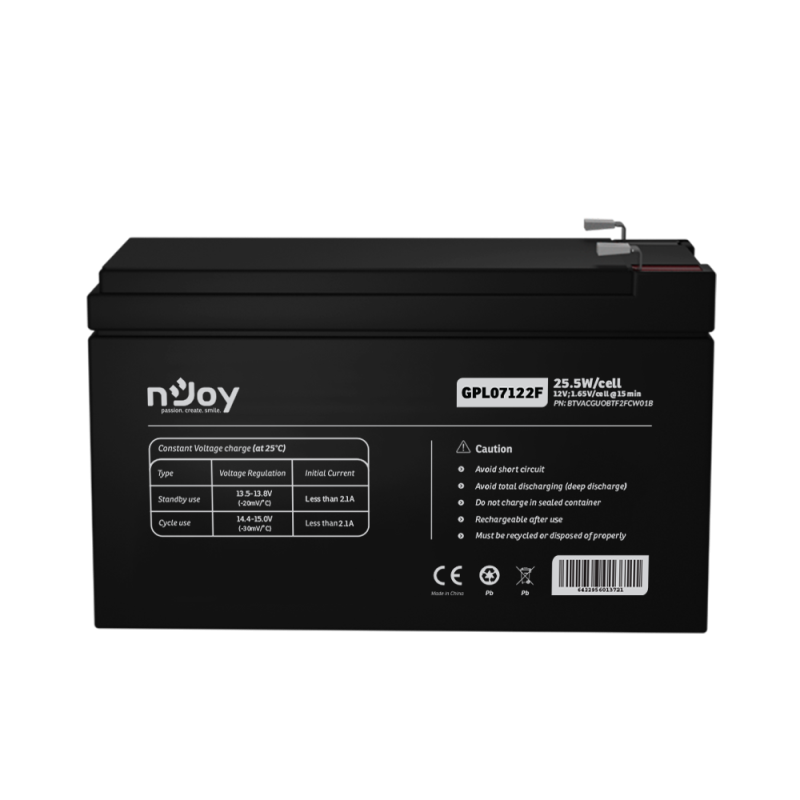 UPS- acumulatori Njoy GPL07122F | Baterie UPS  | 12 V | 7 A | Borne  F2 | 30 W | 151 x 65 x 94 mm 