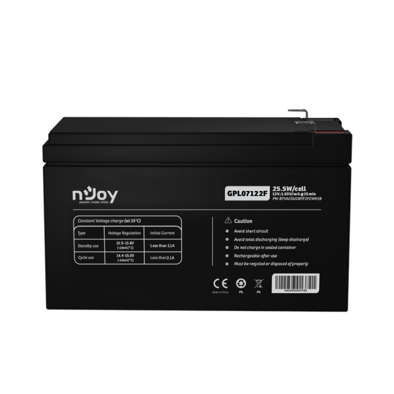 UPS- acumulatori Njoy GPL07122F | Baterie UPS  | 12 V | 7 A | Borne  F2 | 30 W | 151 x 65 x 94 mm 
