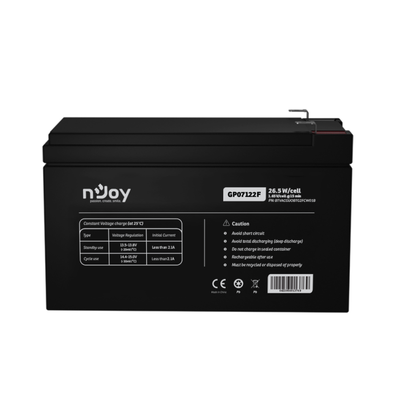 UPS- acumulatori Njoy GP07122F | Baterie UPS  | 12 V | 7 A | Borne F2 | 27 W | 151 x 65 x 95 mm 