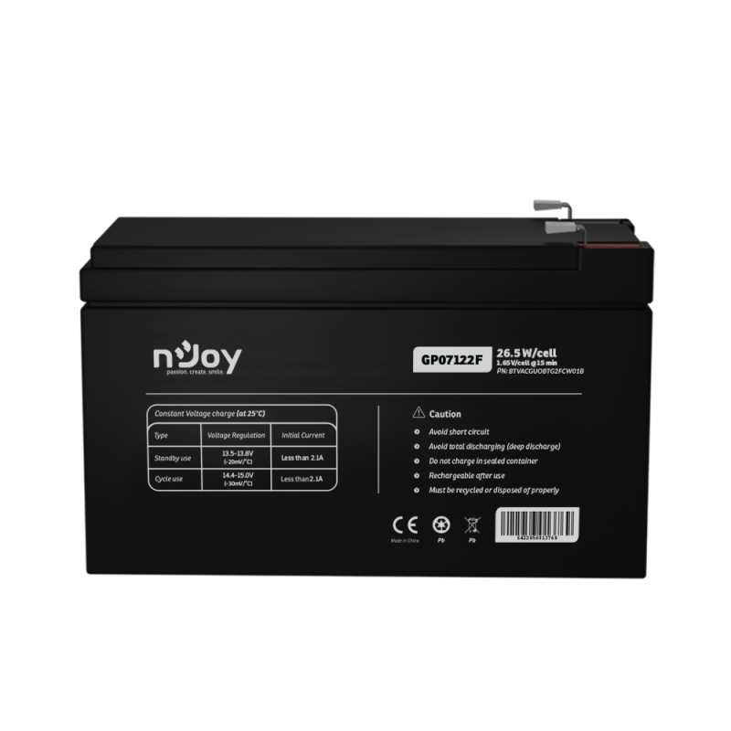 UPS- acumulatori Njoy GP07122F | Baterie UPS  | 12 V | 7 A | Borne F2 | 27 W | 151 x 65 x 95 mm 