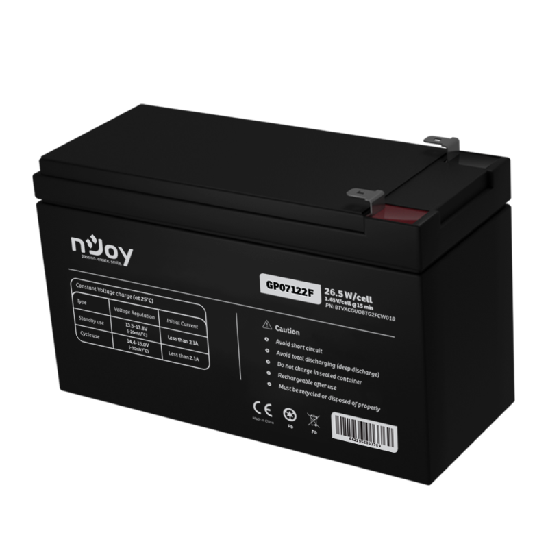 UPS- acumulatori Njoy GP07122F | Baterie UPS  | 12 V | 7 A | Borne F2 | 27 W | 151 x 65 x 95 mm 