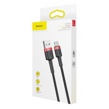 CABLU alimentare si date Baseus Cafule, Fast Charging Data Cable pt. smartphone, USB la USB Type-C, 100W, braided, 2m, rosu + negru 