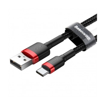 CABLU alimentare si date Baseus Cafule, Fast Charging Data Cable pt. smartphone, USB la USB Type-C, 100W, braided, 2m, rosu + negru 