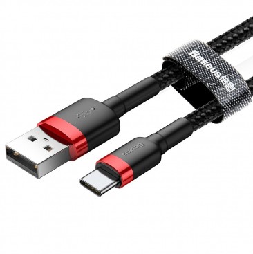 CABLU alimentare si date Baseus Cafule, Fast Charging Data Cable pt. smartphone, USB la USB Type-C, 100W, braided, 2m, rosu + negru 