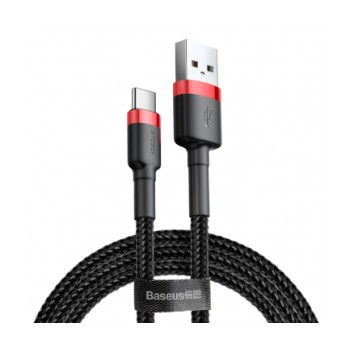 CABLU alimentare si date Baseus Cafule, Fast Charging Data Cable pt. smartphone, USB la USB Type-C, 100W, braided, 2m, rosu + negru 
