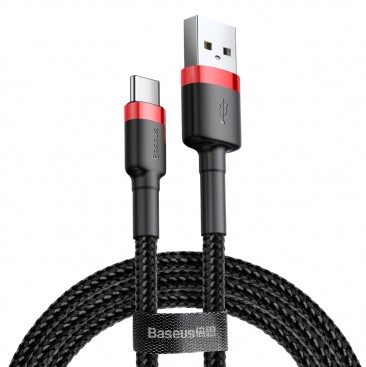 CABLU alimentare si date Baseus Cafule, Fast Charging Data Cable pt. smartphone, USB la USB Type-C, 100W, braided, 2m, rosu + negru 