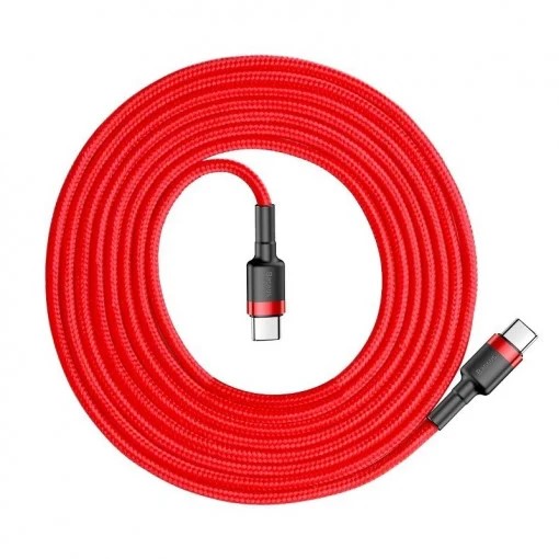 CABLU alimentare si date Baseus Cafule, Fast Charging Data Cable pt. smartphone, USB Type-C la USB Type-C 3A / 60W, braided, 2m, rosu 