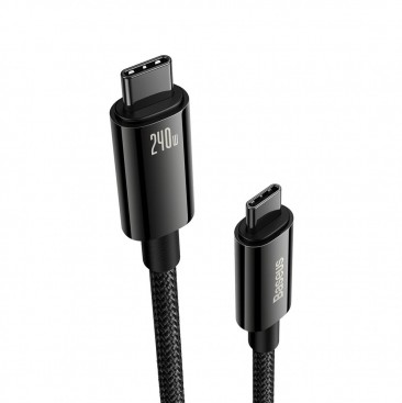 CABLU alimentare si date Baseus Tungsten Gold, Fast Charging Data Cable pt. smartphone, USB Type-C la USB Type-C PD 3.1, 240W, braided, 3m, negru 