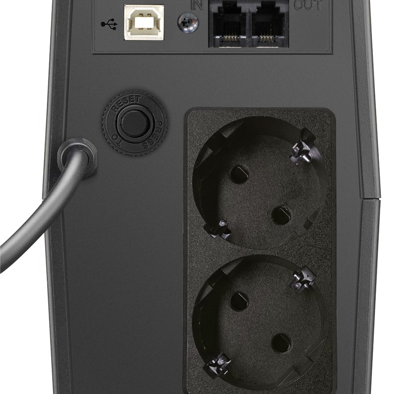 UPS Spacer Line Int. cu management, LCD,   600VA/ 360W, AVR, 2 x socket Schuko, display LCD, 1 x baterie 12V/7Ah, conector USB, combo RJ11/RJ45, bateria are 12 luni garantie, 