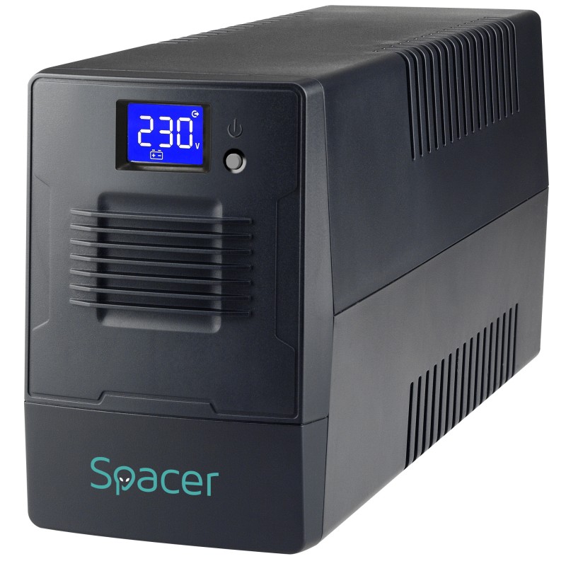 UPS Spacer Line Int. cu management, LCD,   800VA/ 480W, AVR, 2 x socket Schuko, display LCD, 1 x baterie 12V/9Ah, conector USB, combo RJ11/RJ45, bateria are 12 luni garantie, 