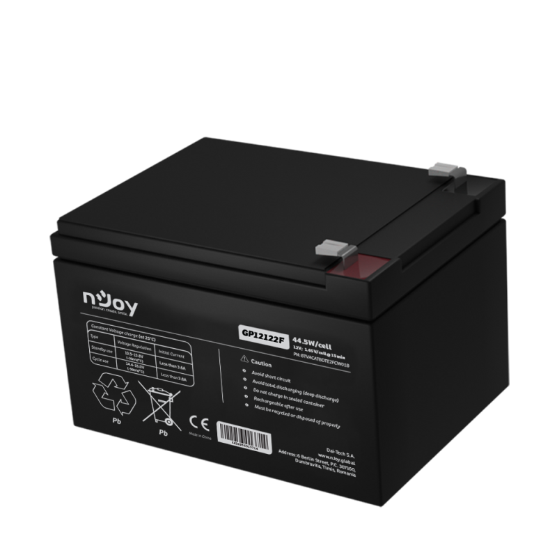 UPS- acumulatori Njoy  GP12122F | Baterie UPS | 12 V | 12 A | Borne F2 | 44,5 W | 151 x 98 x 101 mm 