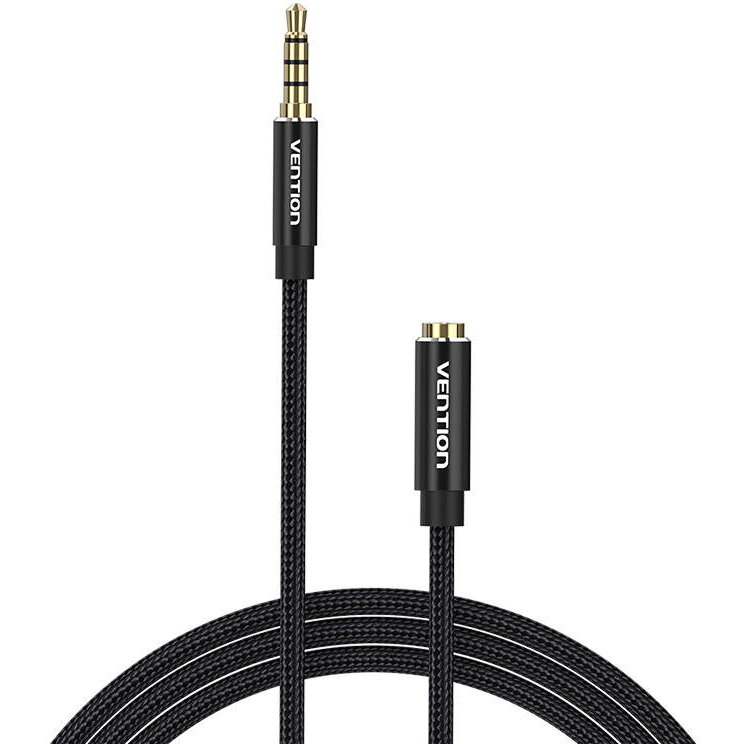 Cablu audio Vention, Jack 3.5mm (T) la Jack 3.5mm (M), 2m, conectori auriti, braided BBC, negru, 