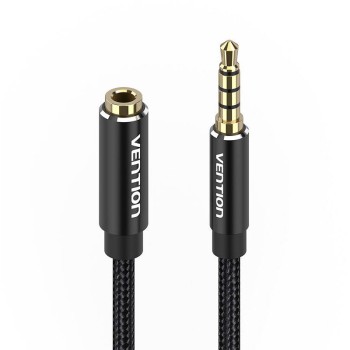 Cablu audio Vention, Jack 3.5mm (T) la Jack 3.5mm (M), 2m, conectori auriti, braided BBC, negru, 