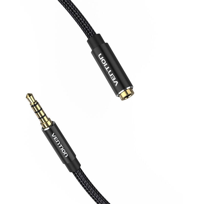 Cablu audio Vention, Jack 3.5mm (T) la Jack 3.5mm (M), 2m, conectori auriti, braided BBC, negru, 