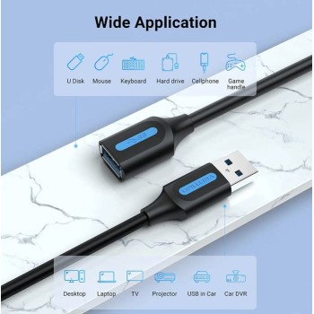 Cablu USB prelungitor Vention, USB 3.2 gen 1 (T) la USB 3.2 gen 1 (M), 0.5m rata transfer 5 Gbps, invelis PVC, negru, 