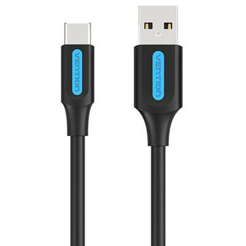 Cablu alimentare si date Vention, USB 2.0 (T) la USB Type-C (T), 3m rata transfer 480 Mbps, invelis PVC, negru, 
