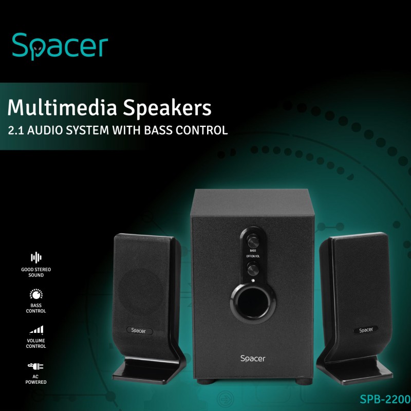 BOXE SPACER 2.1, RMS: 11W (2 x 3W + 5W), control volum, bass, 220V alimentare, black, 