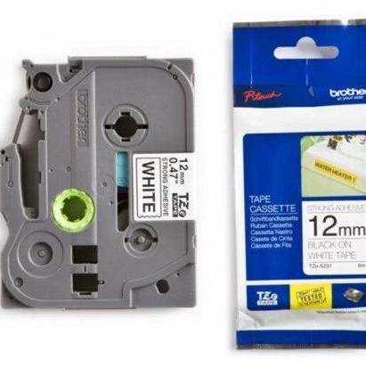 Banda Laminata Adeziva Originala Brother Black on White, TZES231, 12mm, pentru H105/PT-E110/D400/D450/D600/E300/E550/H110/H500/P750/PT-D210/PT-D210,