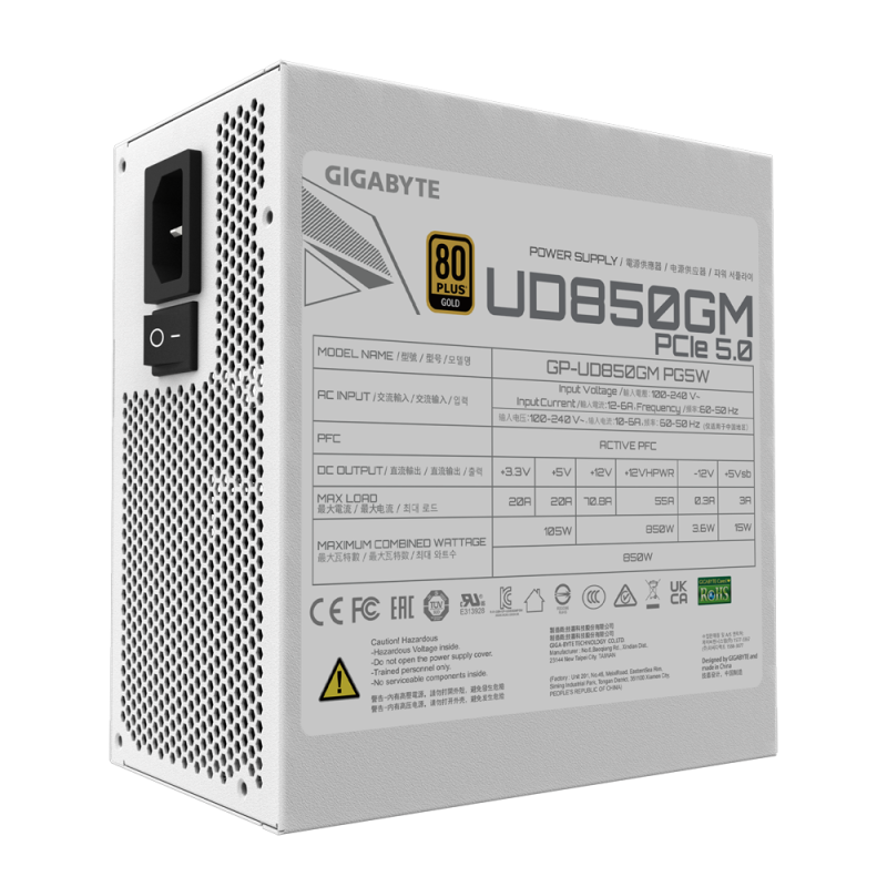 SURSE Gigabyte 850W, 80 Plus Gold, ATX 3.0, Full Modulara, Alb 