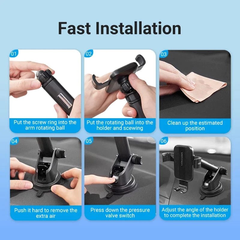 Suport AUTO Vention pt SmartPhone, fixare parbriz sau bord prin ventuza, unghi reglabil, device compatibil 4.7-7.2inch, negru, 