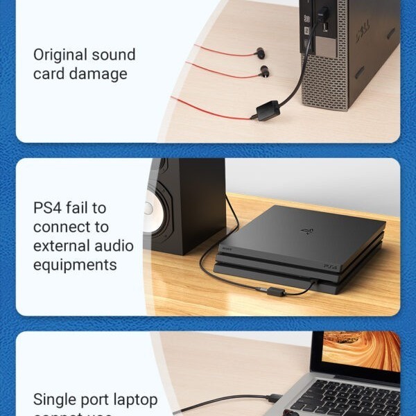 PLACA de SUNET Vention, extern, 2.1, interfata USB 2.0 (T) la 3.5mm Jack (M), cablu 0.15cm, negru, 