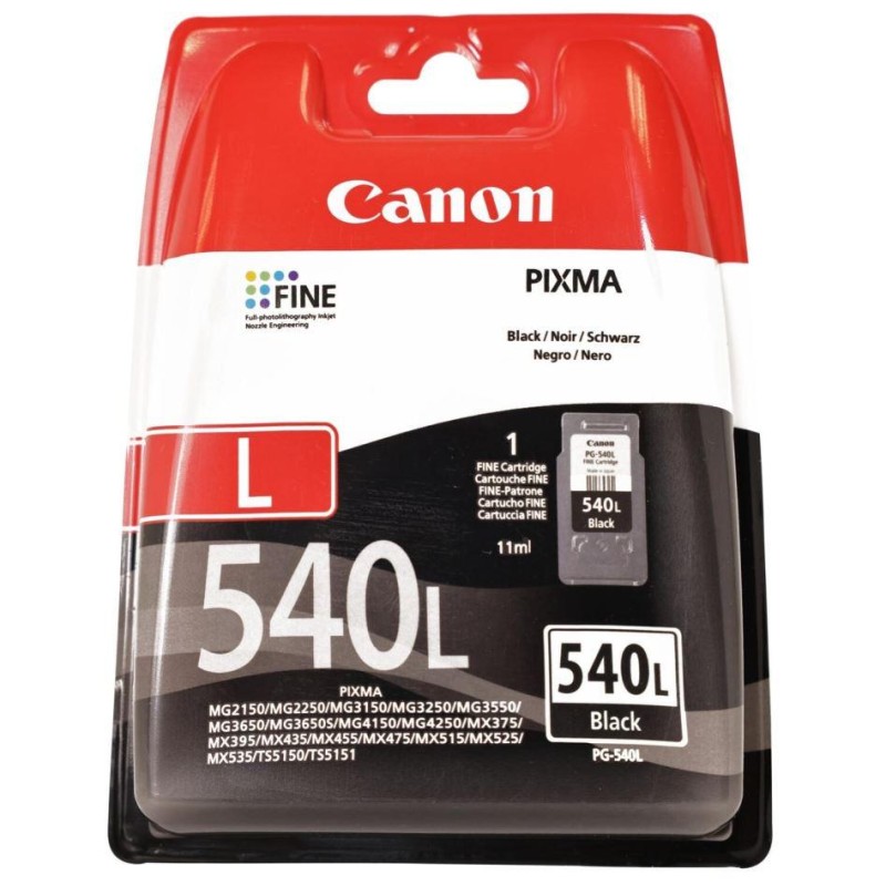 Cartus Cerneala Original Canon Black, PG-540 L , pentru Pixma MG2150|MG2250|MG3150|MG3250|MG3550|MG3650|MG4150|MG4250|MX375|MX395|MX435|MX455|MX475, 11ml, (timbru verde 1.2 lei)