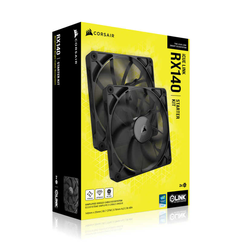VENTILATOR Corsair iCUE LINK RX140 2x140mm NEGRU, 0.300-1700 RPM +/- 10%, 18.1-95.7 CFM, Presiune Statica: 0.15-3.79 mm-H2O,10-36dBA, Prindere magnetica, Lungime cablu 135mm, 600mm 