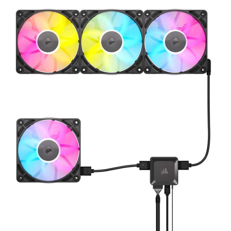 VENTILATOR Corsair iCUE LINK RX120 1x120mm RGB NEGRU,  0.400-2100 RPM +/- 10%, 10.5-74.2 CFM, Presiune Statica: 0.12-4.38 mm-H2O, 10-36dBA, Prindere magnetica, Lungime cablu 135mm 