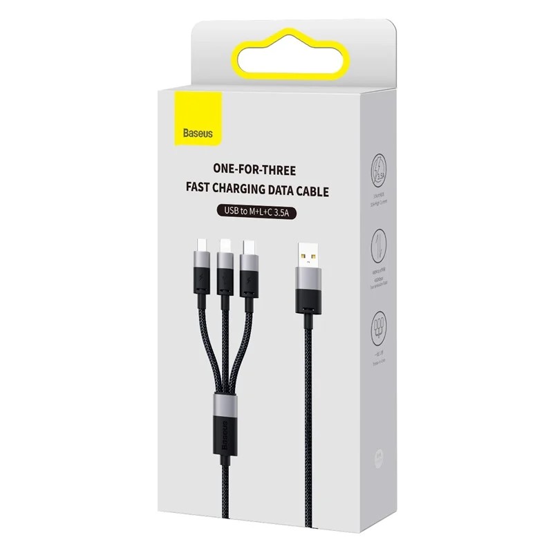 CABLU alimentare si date Baseus StarSpeed 1-for-3, pt. smartphone, USB la Micro-USB + Lightning Iphone + USB Type-C, 1.2m, negru 