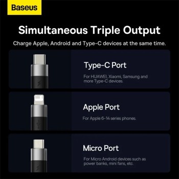 CABLU alimentare si date Baseus StarSpeed 1-for-3, pt. smartphone, USB la Micro-USB + Lightning Iphone + USB Type-C, 1.2m, negru 