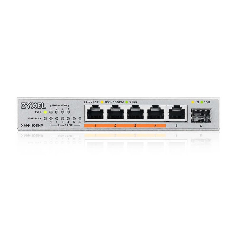 ZYXEL | XMG-105HP-ZZ0101F | XMG-105HP | Switch | POE++ | Porturi 5  2.5 Gigabit 1 SFP+ | Carcasa metal | 70W 