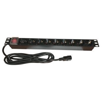 Bara alimentare aluminiu / PDU, 19 inch, 9 prize Schuko, 16A, 3500W, 3x1.5, 3m, stecher C14 - EMTEX 