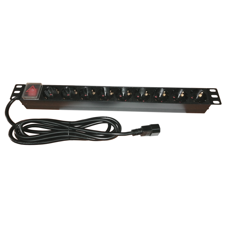 Bara alimentare aluminiu / PDU, 19 inch, 9 prize Schuko, 16A, 3500W, 3x1.5, 3m, stecher C14 - EMTEX 