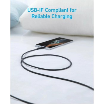 Cablu alimentare si date Anker, USB-A (T) la USB Type-C (T), 1.8m rata transfer 480 Mbps, invelis nylon, braided, negru, 