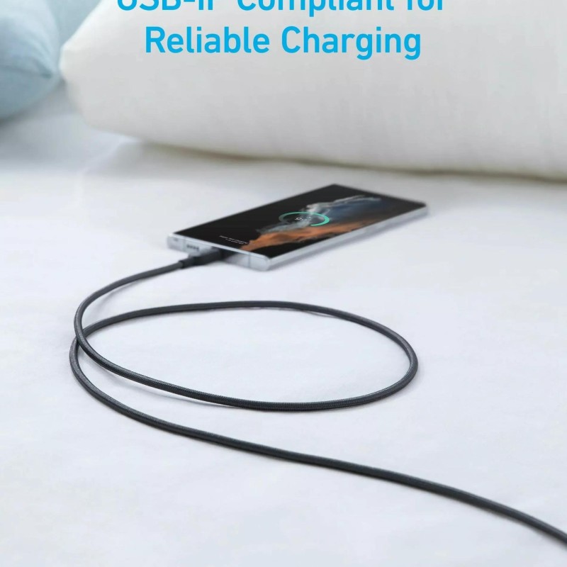 Cablu alimentare si date Anker, USB-A (T) la USB Type-C (T), 1.8m rata transfer 480 Mbps, invelis nylon, braided, negru, 