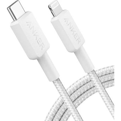 Cablu alimentare si date Anker, USB Type-C (T) la Lightning (T), 0.9m rata transfer 480 Mbps, invelis nylon, braided, alb, 