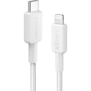 Cablu alimentare si date Anker, USB Type-C (T) la Lightning (T), 0.9m rata transfer 480 Mbps, invelis nylon, braided, alb, 