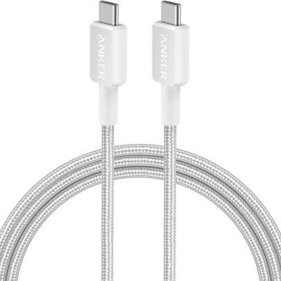 Cablu alimentare si date Anker, USB Type-C (T) la USB Type-C (T), 0.9m rata transfer 480 Mbps, 60W, invelis nylon, braided, alb, 
