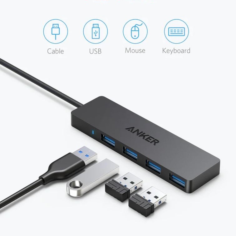 HUB USB Anker 4-in-1, porturi: 4 x USB 3.2 gen 1, conectare prin USB 3.2 (T), rata transfer 5 Gbps, ABS, negru, 