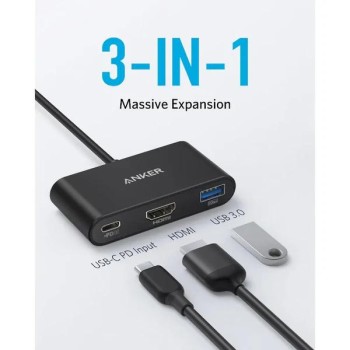 DOCKING Station Anker 3-in-1, porturi: HDMI (M) 4K 30Hz, USB 3.2 gen 1, PD 100W, , conectare prin USB Type-C (T), rata transfer 5 Gbps, ABS, gri, 