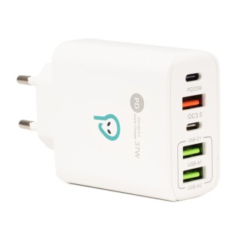 ALIMENTATOR retea SPACER Quick Charge 37W, 1 x USB Type-C 20W + 1 x USB QC 3.0 18W, 2 x USB 2.4A + 1 x USB Type-C 2.4A 