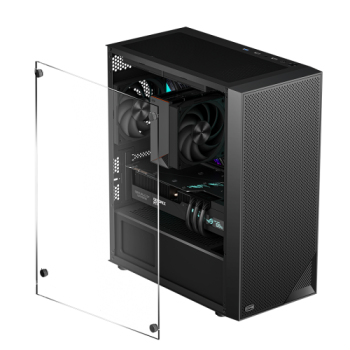 CARCASA PCCooler middle tower, gaming, fara sursa, suporta 7xfan, , PSU shroud, USB 3.1 gen x 1, USB 2.0 x 2, audio+mic, 5 sloturi expansiune, negru, 