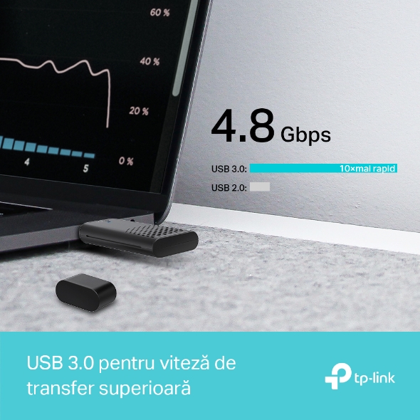 ADAPTOR RETEA TP-LINK AX1800, extern wireless 2.4 GHz | 5 GHz, USB 3.0, 1800 Mbps, WI-FI 6, antena interna x 2, 