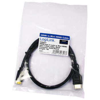 CABLU video LOGILINK, adaptor Mini-HDMI (Type C)(T) la HDMI (T), 1m, ver 1.4, conectori auriti, UHD 4K/ 30Kz, negru, 