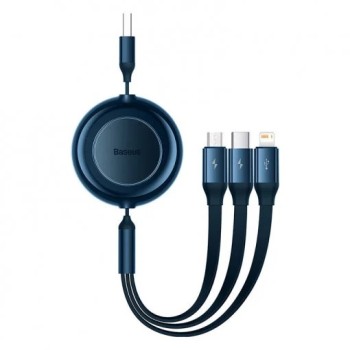 CABLU alimentare si date Baseus Bright Mirror 2 One-for-three Retractable,pt. smartphone,USB la Micro-USB+Lightning +USB Type-C 3.5A, 1.1m,albastru 
